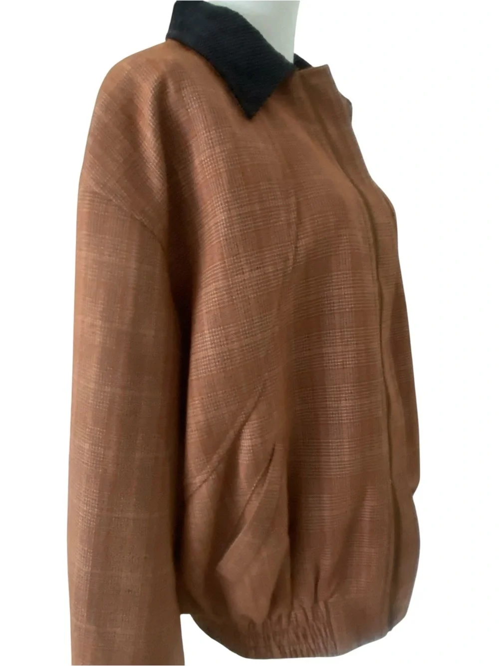 Jacqui E Tan Bomber Jacket with Black Collar
